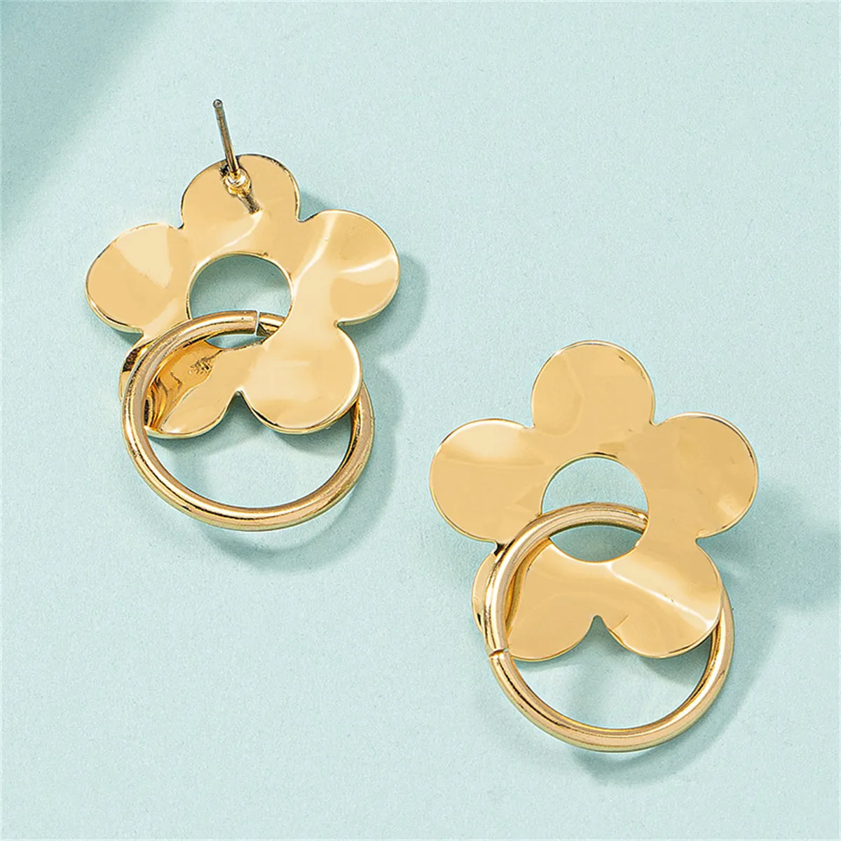 18K Gold-Plated Flower Circle Drop Earrings