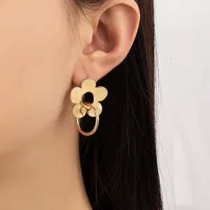18K Gold-Plated Flower Circle Drop Earrings