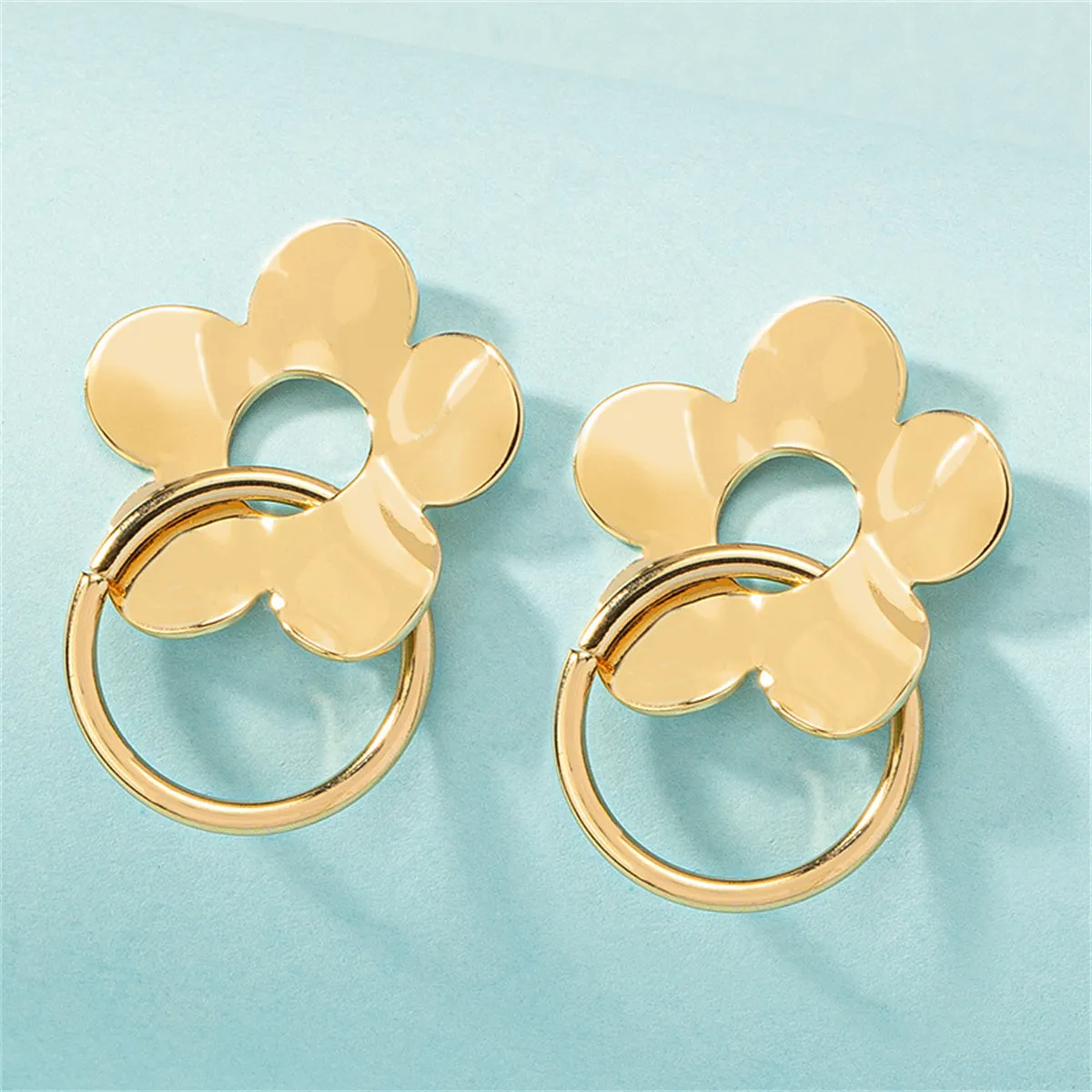18K Gold-Plated Flower Circle Drop Earrings