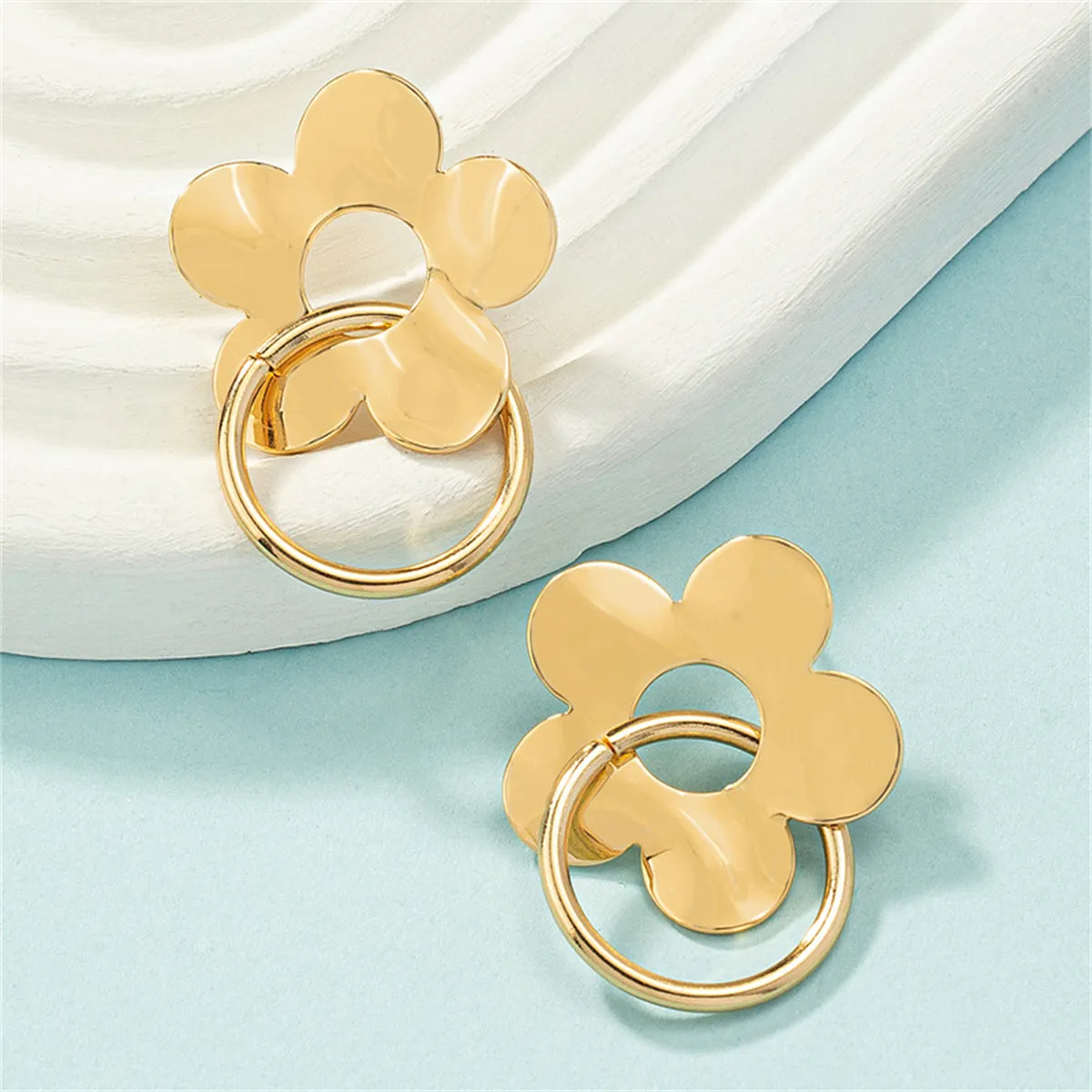 18K Gold-Plated Flower Circle Drop Earrings