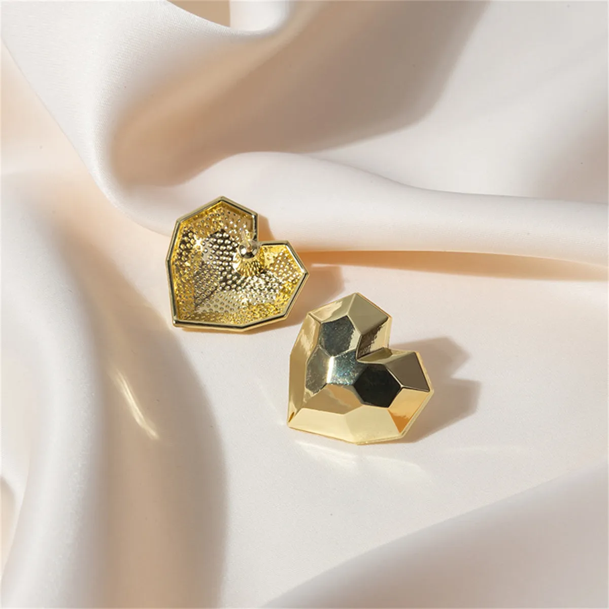 18K Gold-Plated Hammered Heart Stud Earrings