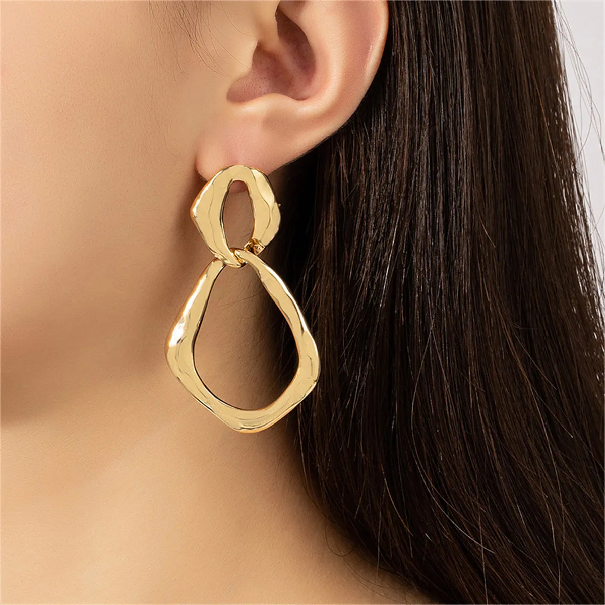 18K Gold-Plated Interlocked Rhombus Drop Earrings