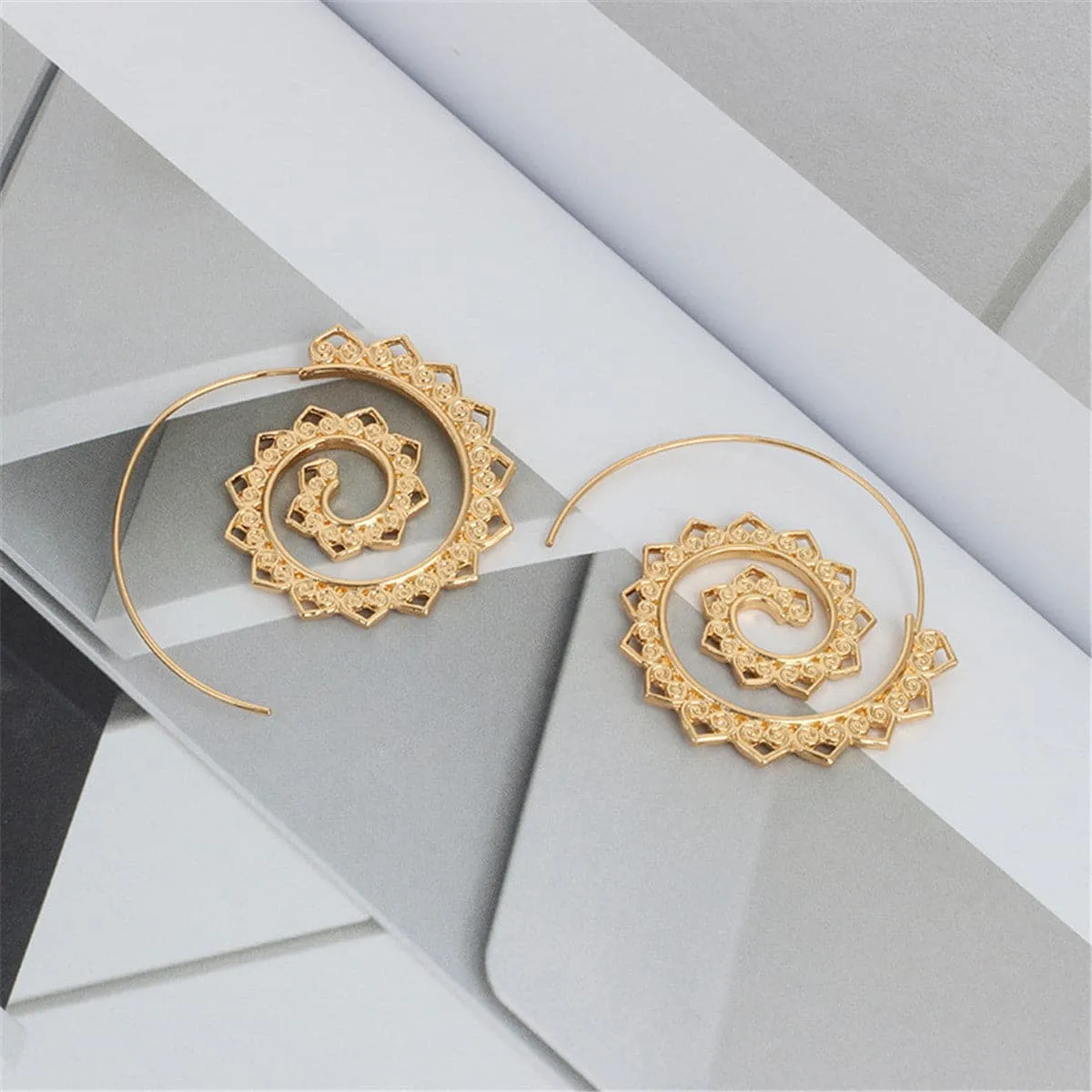 18K Gold-Plated Openwork Petal Spiral Drop Earrings
