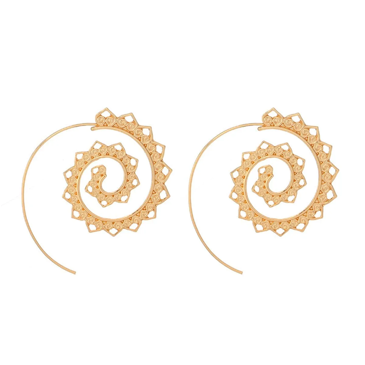 18K Gold-Plated Openwork Petal Spiral Drop Earrings