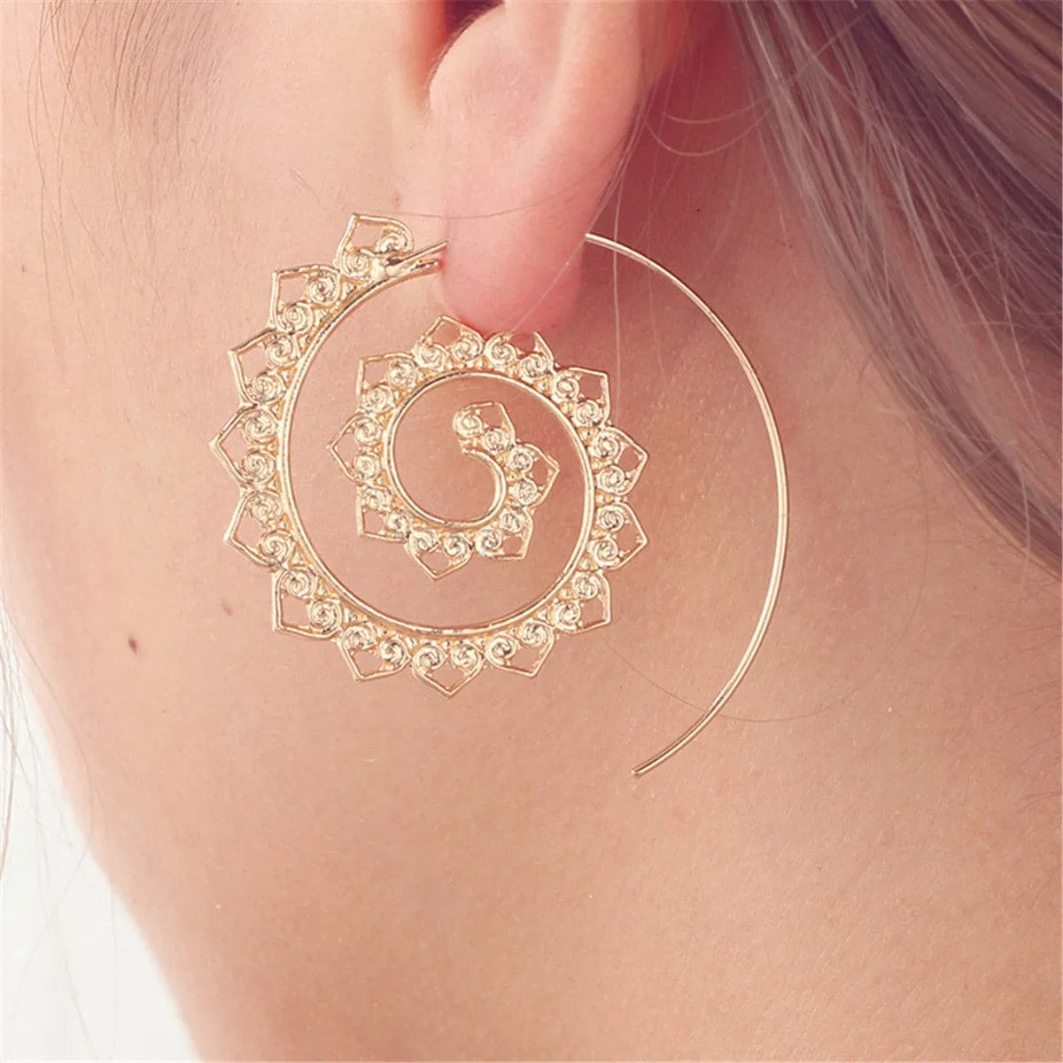 18K Gold-Plated Openwork Petal Spiral Drop Earrings