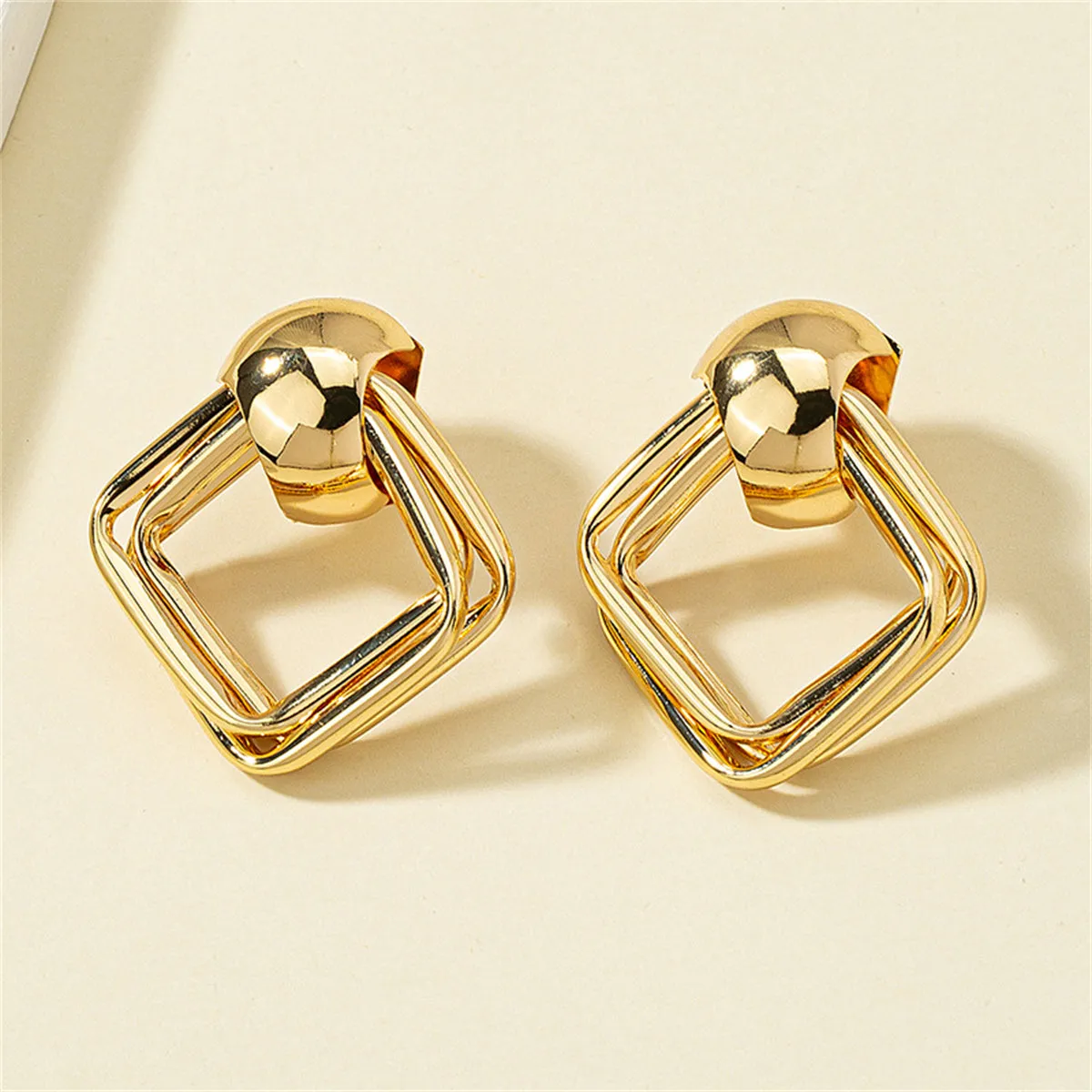 18K Gold-Plated Small Stacked Rhombus Stud Earrings
