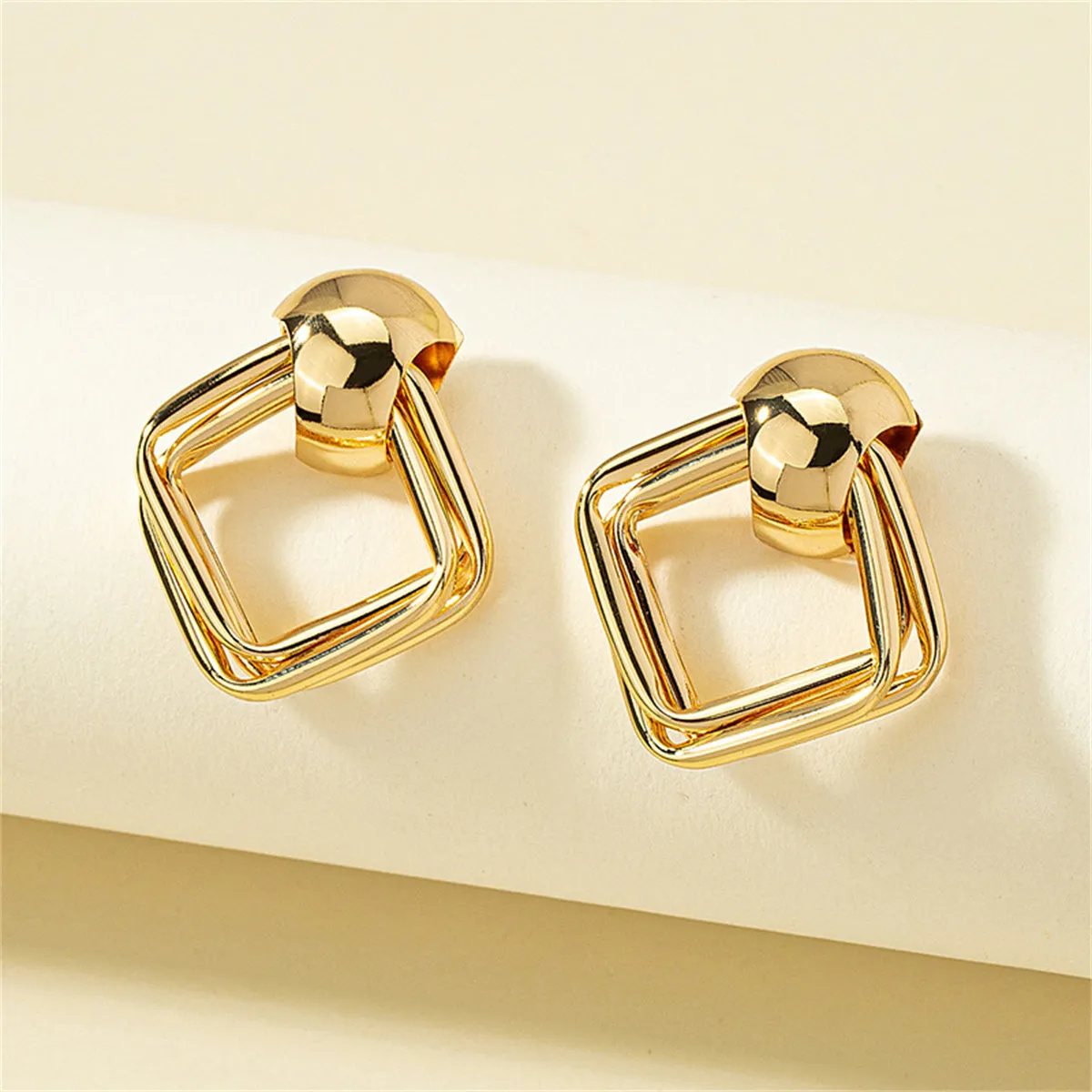 18K Gold-Plated Small Stacked Rhombus Stud Earrings