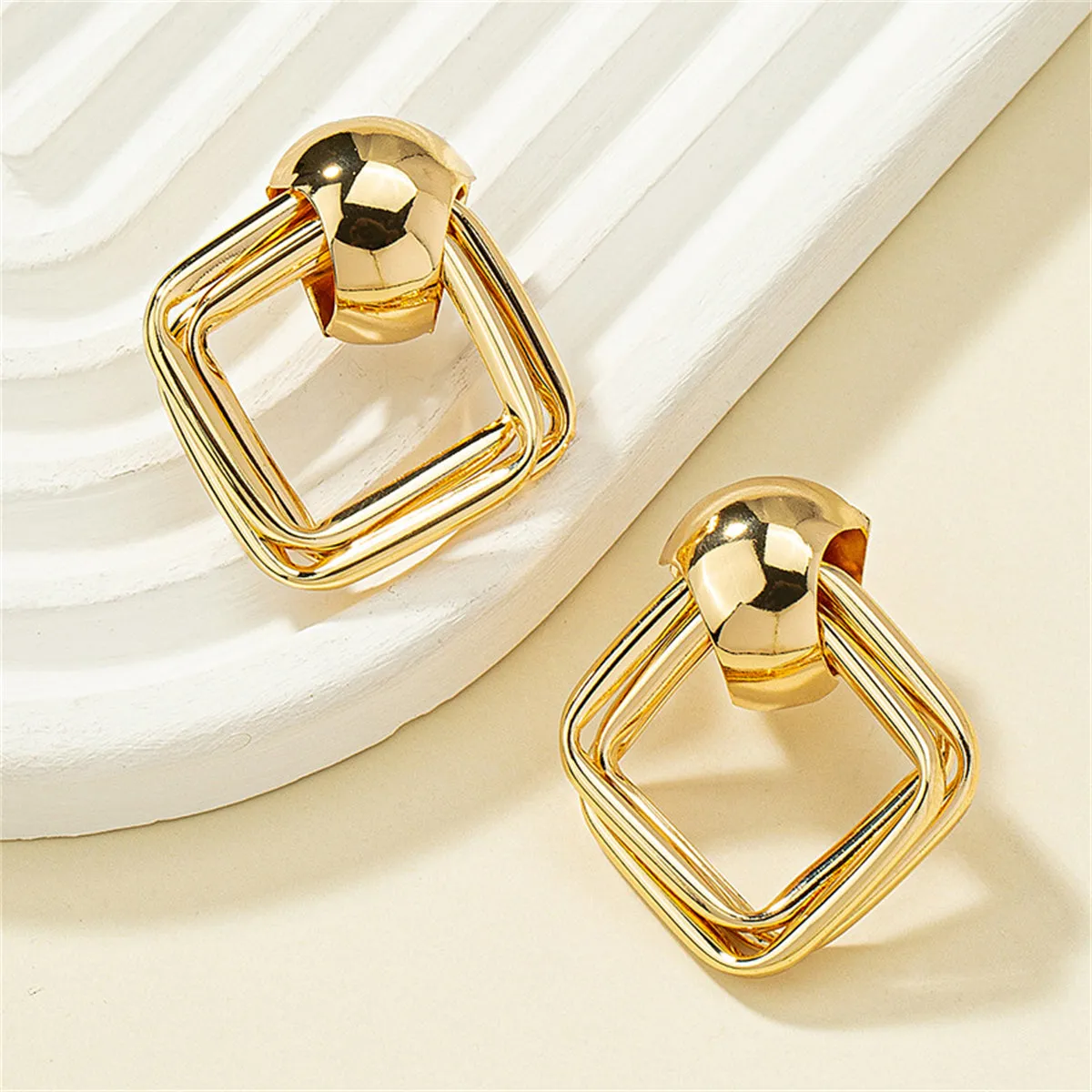18K Gold-Plated Small Stacked Rhombus Stud Earrings