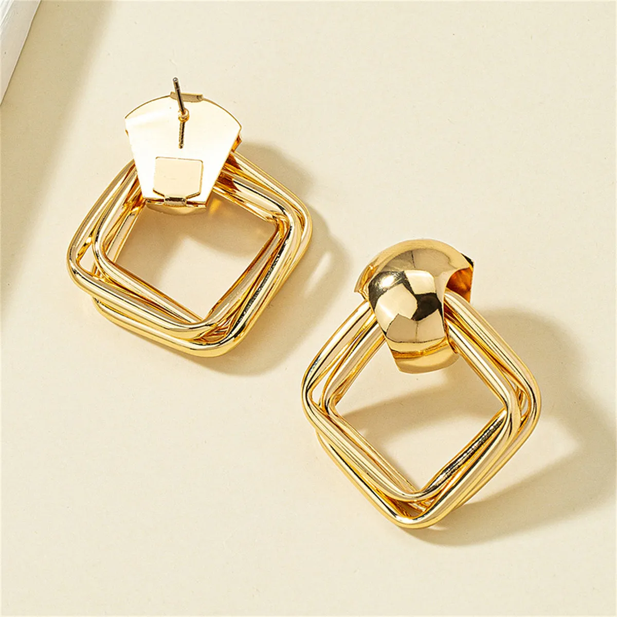 18K Gold-Plated Small Stacked Rhombus Stud Earrings