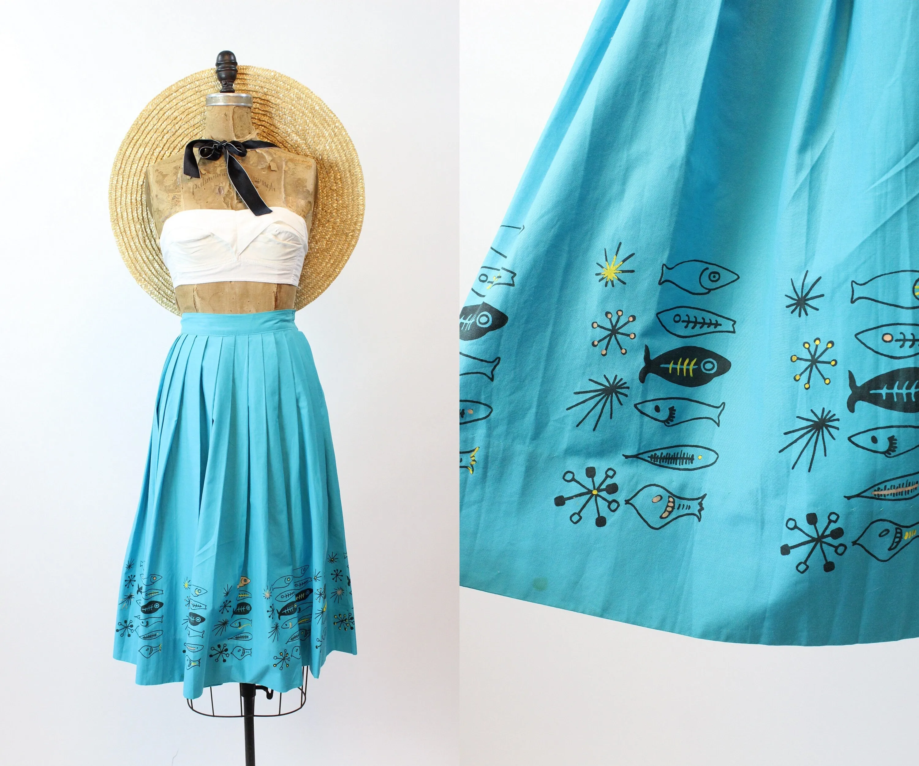 1950s FISH PRINT novelty print skirt xs | new spring summer