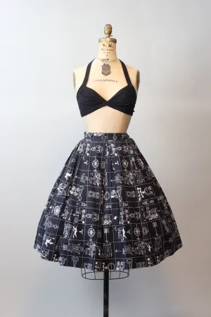 1950s TRAIN CLOCK novelty print skirt xs | new spring