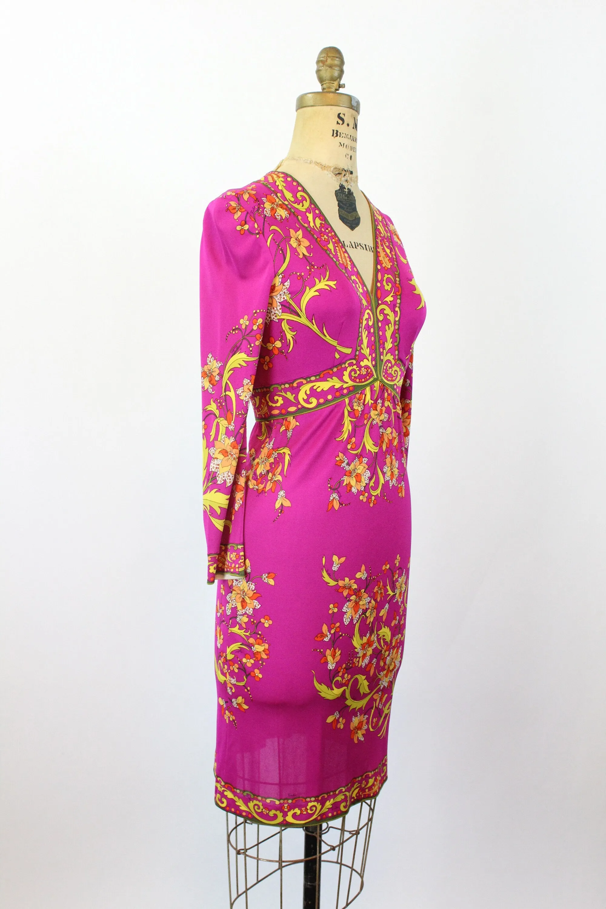 1960s 1970s EMILIO PUCCI magenta chartreuse SILK dress xs | new fall
