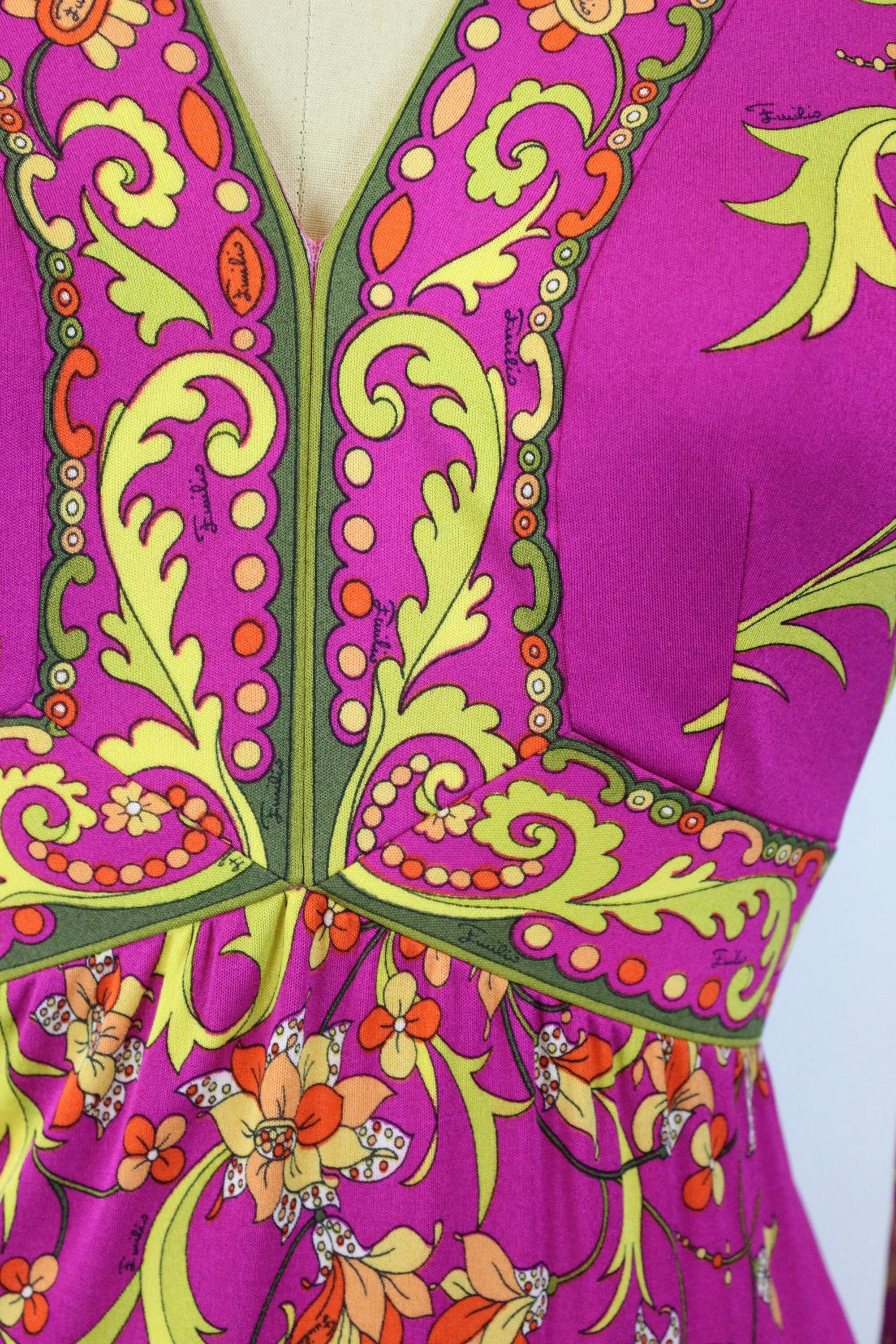 1960s 1970s EMILIO PUCCI magenta chartreuse SILK dress xs | new fall