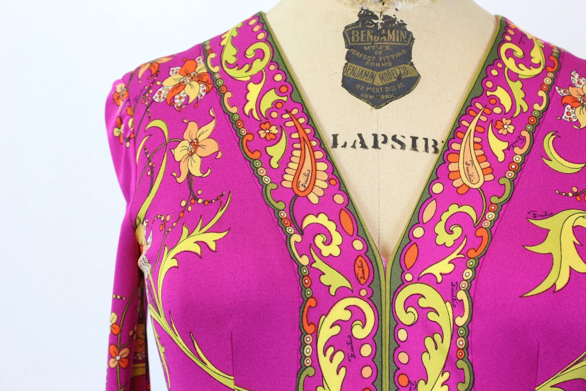 1960s 1970s EMILIO PUCCI magenta chartreuse SILK dress xs | new fall