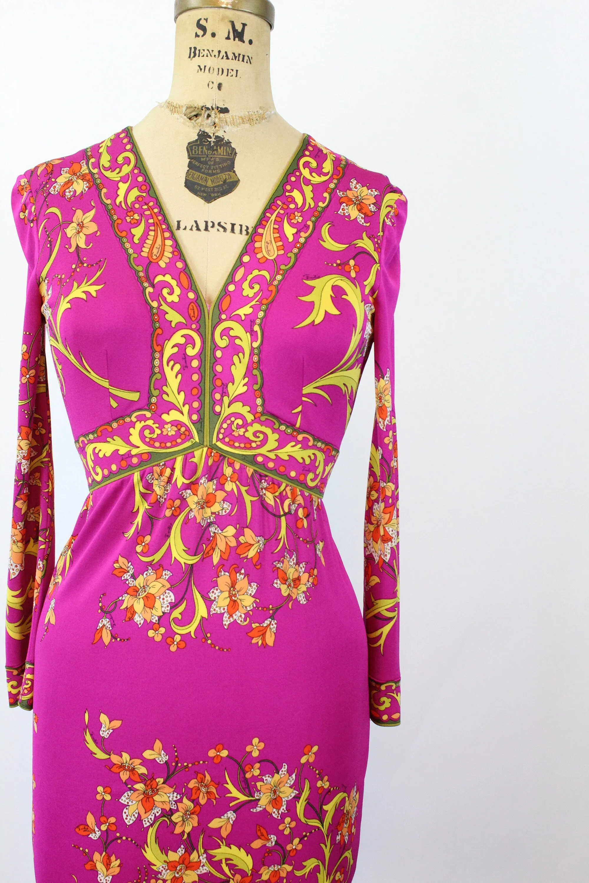 1960s 1970s EMILIO PUCCI magenta chartreuse SILK dress xs | new fall