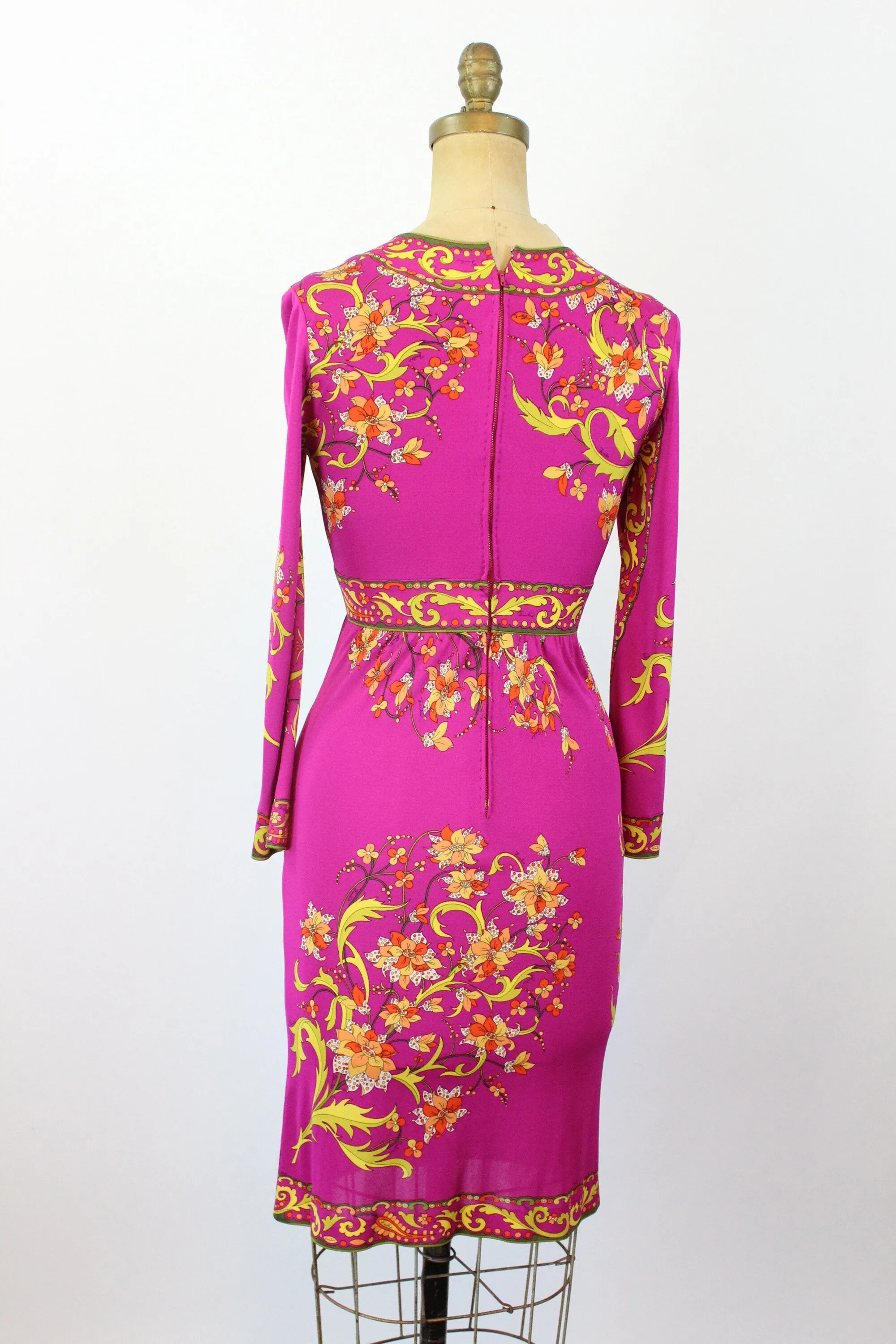 1960s 1970s EMILIO PUCCI magenta chartreuse SILK dress xs | new fall