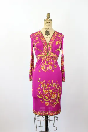 1960s 1970s EMILIO PUCCI magenta chartreuse SILK dress xs | new fall