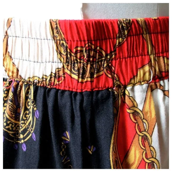 1980s Red and Black Gold Purple Chain Printed Skirt | Vintage | VTG Skirts