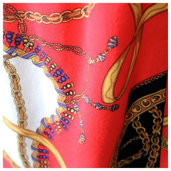 1980s Red and Black Gold Purple Chain Printed Skirt | Vintage | VTG Skirts