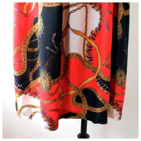 1980s Red and Black Gold Purple Chain Printed Skirt | Vintage | VTG Skirts