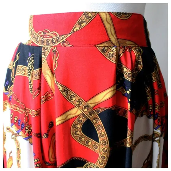 1980s Red and Black Gold Purple Chain Printed Skirt | Vintage | VTG Skirts