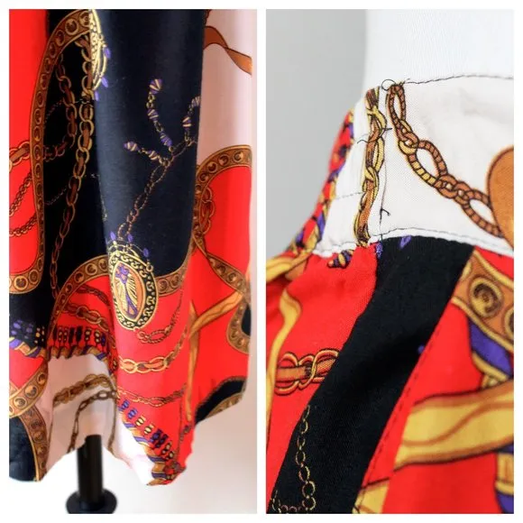 1980s Red and Black Gold Purple Chain Printed Skirt | Vintage | VTG Skirts