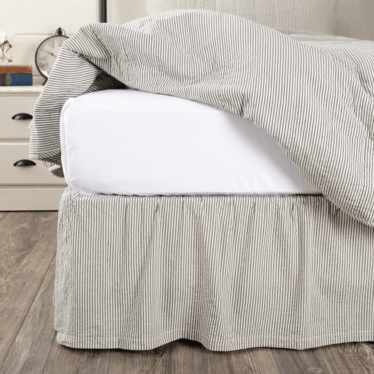 200TC Vintage Ticking Stripe Cotton Percale Gathered Bed Skirt