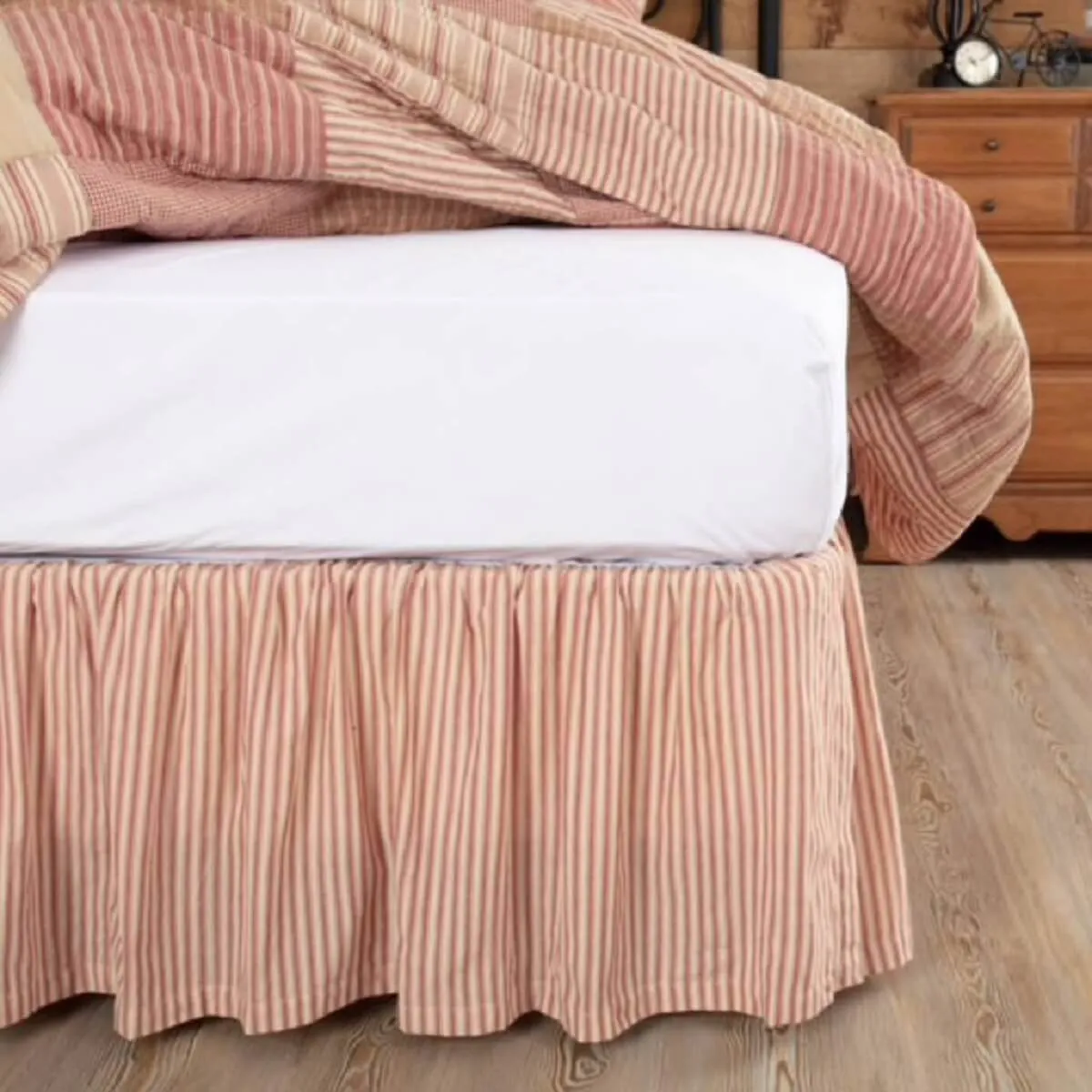 200TC Vintage Ticking Stripe Cotton Percale Gathered Bed Skirt