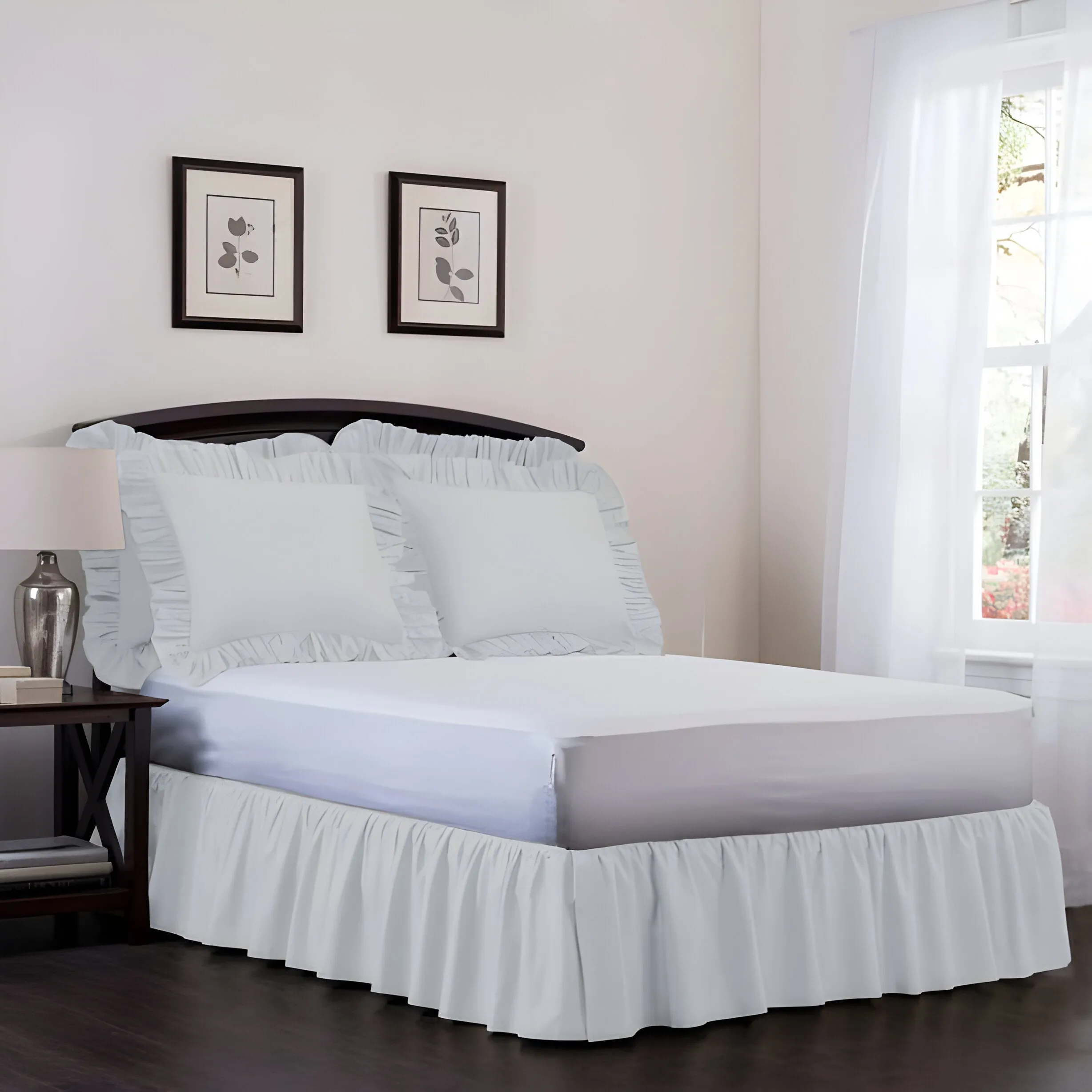 400TC Cotton Sateen Velcro Detachable Ruffle Bed Skirt
