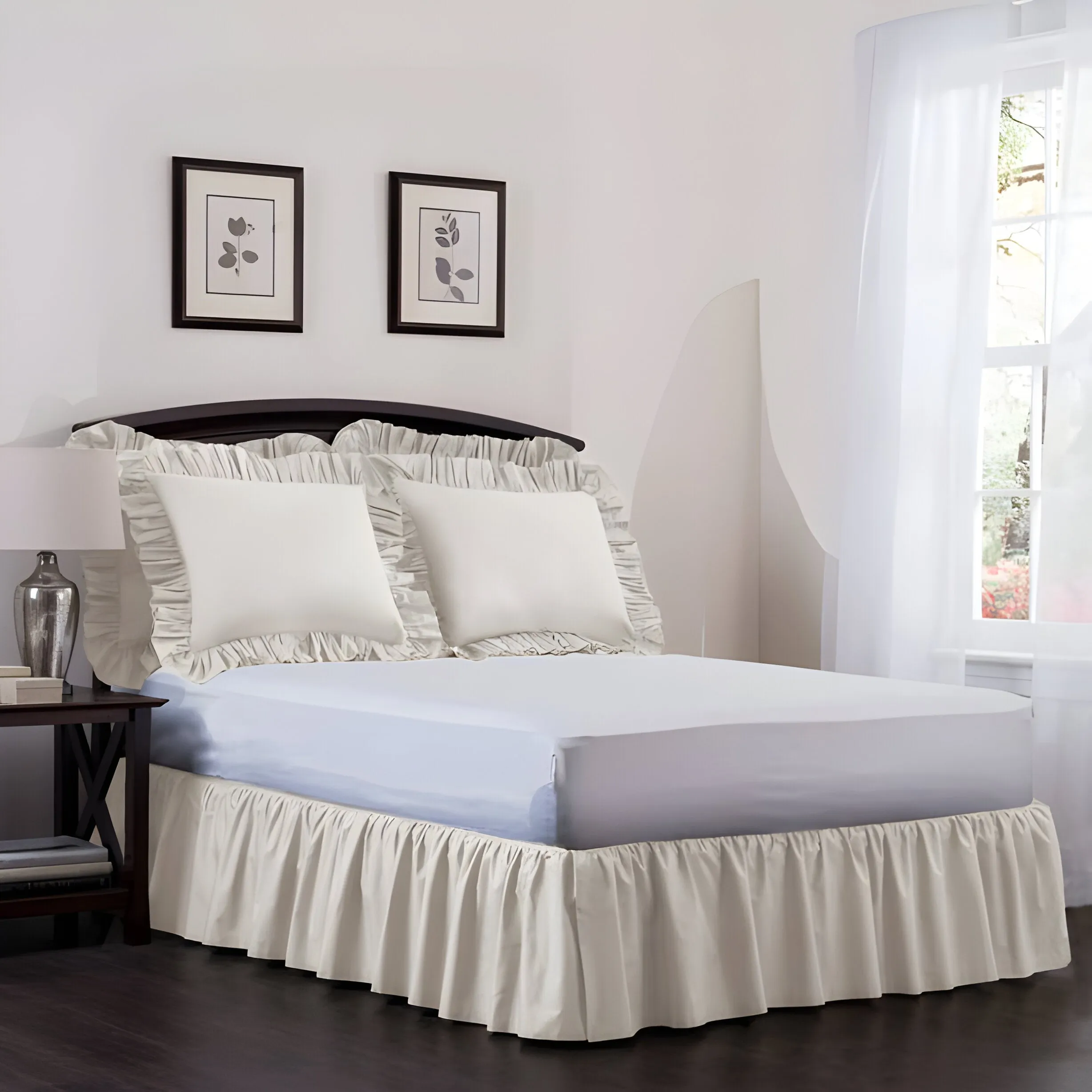 400TC Cotton Sateen Velcro Detachable Ruffle Bed Skirt