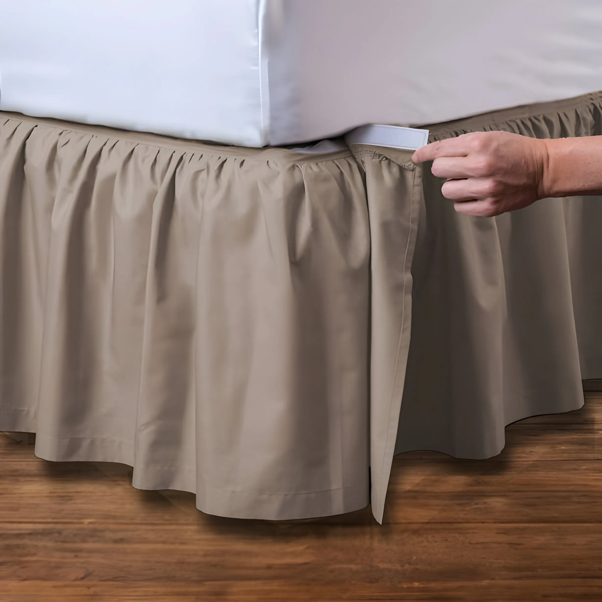 400TC Cotton Sateen Velcro Detachable Ruffle Bed Skirt