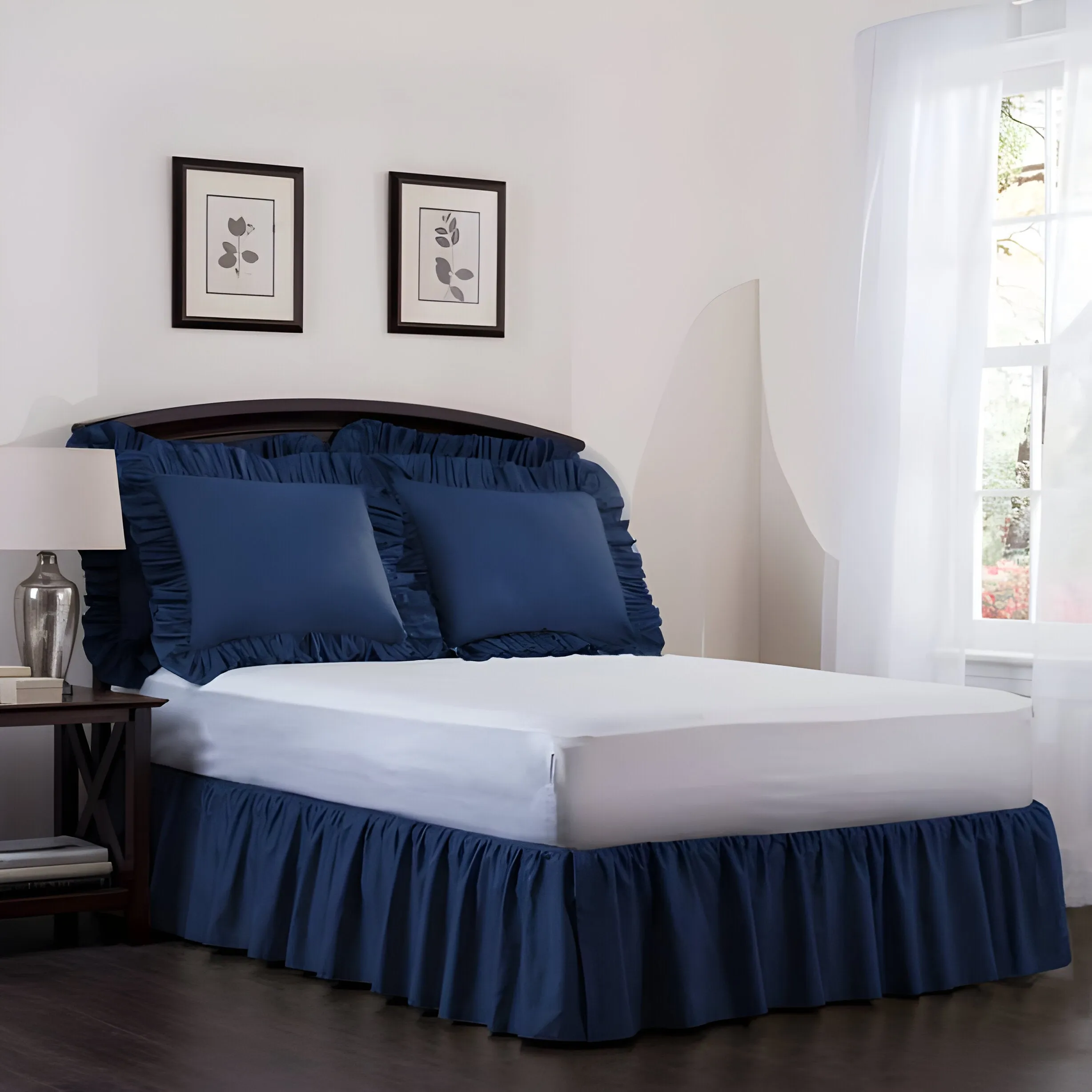 400TC Cotton Sateen Velcro Detachable Ruffle Bed Skirt