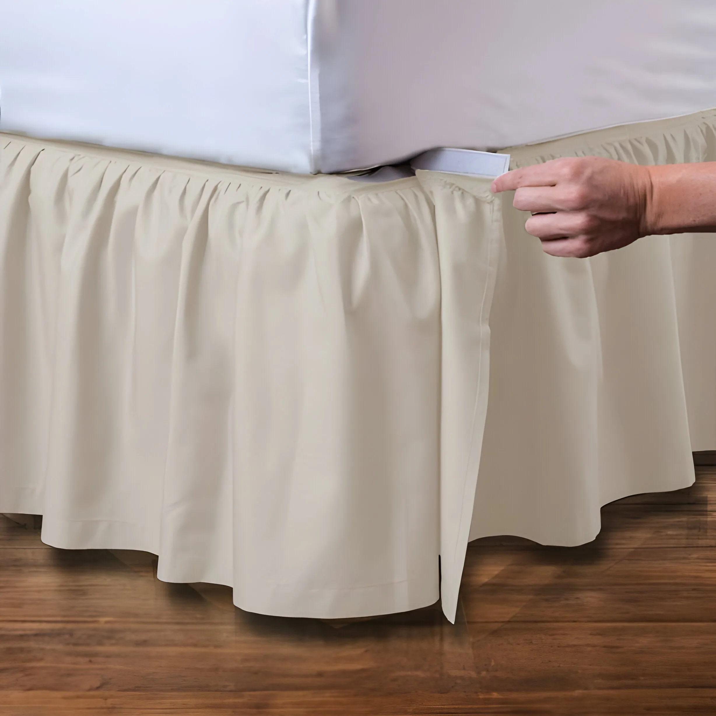 400TC Cotton Sateen Velcro Detachable Ruffle Bed Skirt