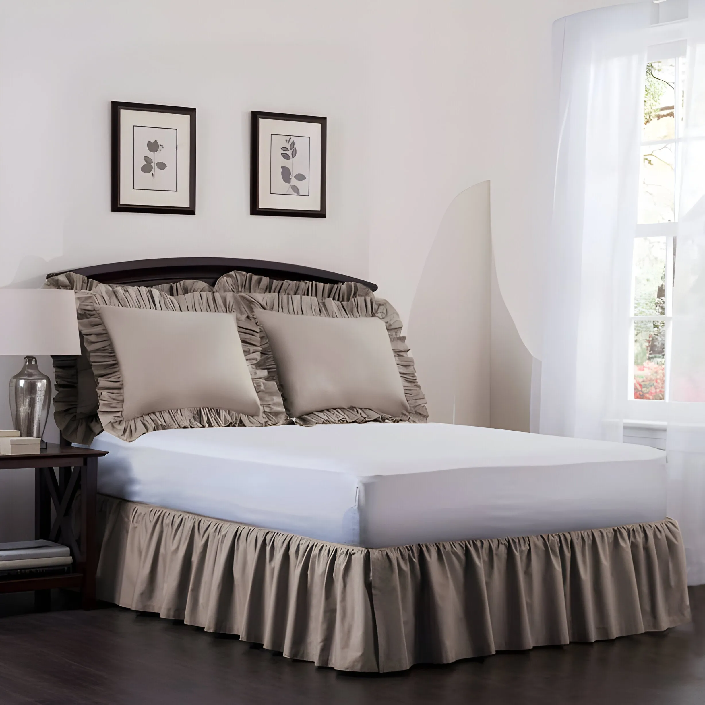 400TC Cotton Sateen Velcro Detachable Ruffle Bed Skirt