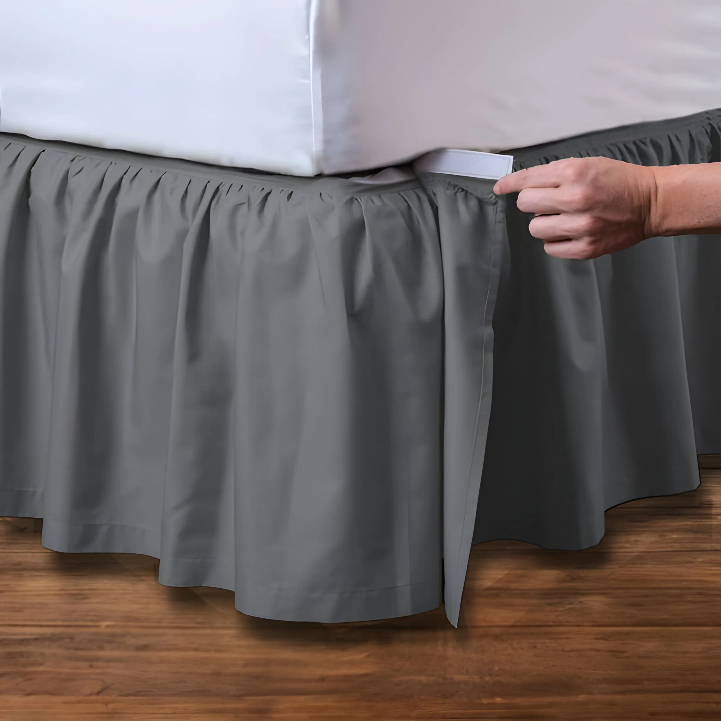400TC Cotton Sateen Velcro Detachable Ruffle Bed Skirt