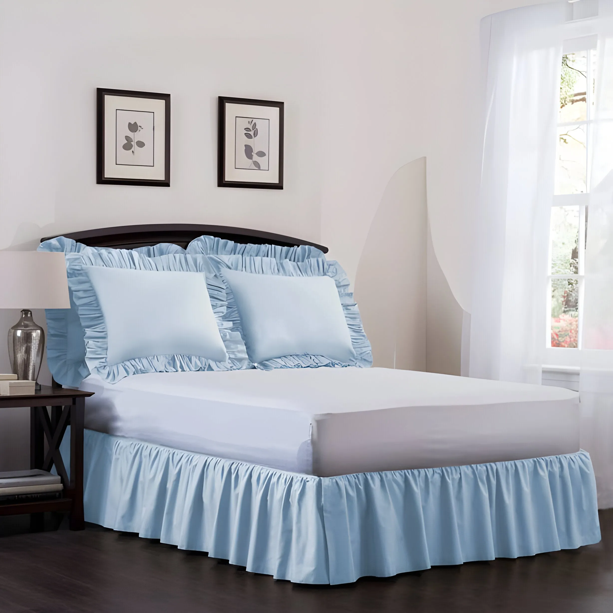 400TC Cotton Sateen Velcro Detachable Ruffle Bed Skirt