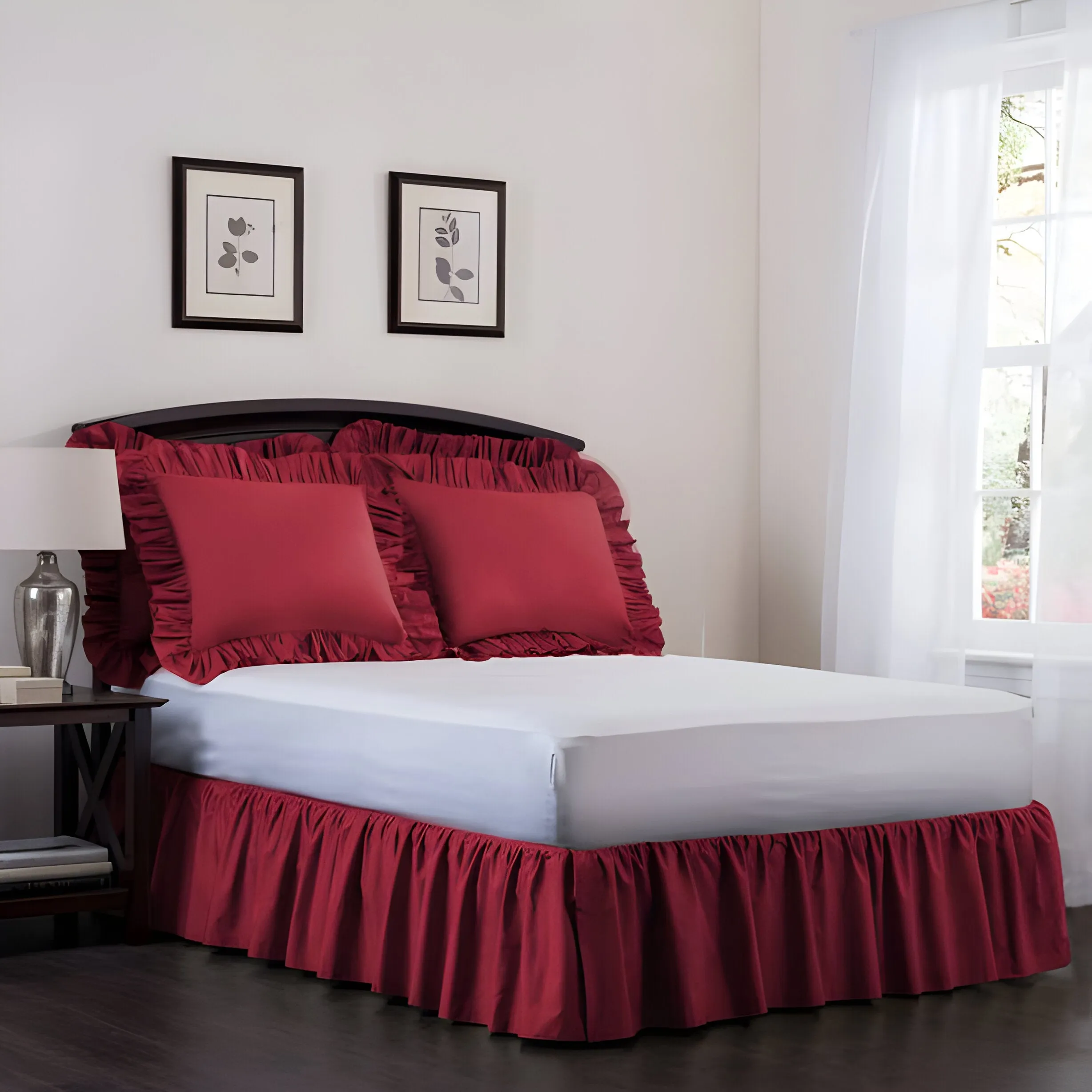 400TC Cotton Sateen Velcro Detachable Ruffle Bed Skirt