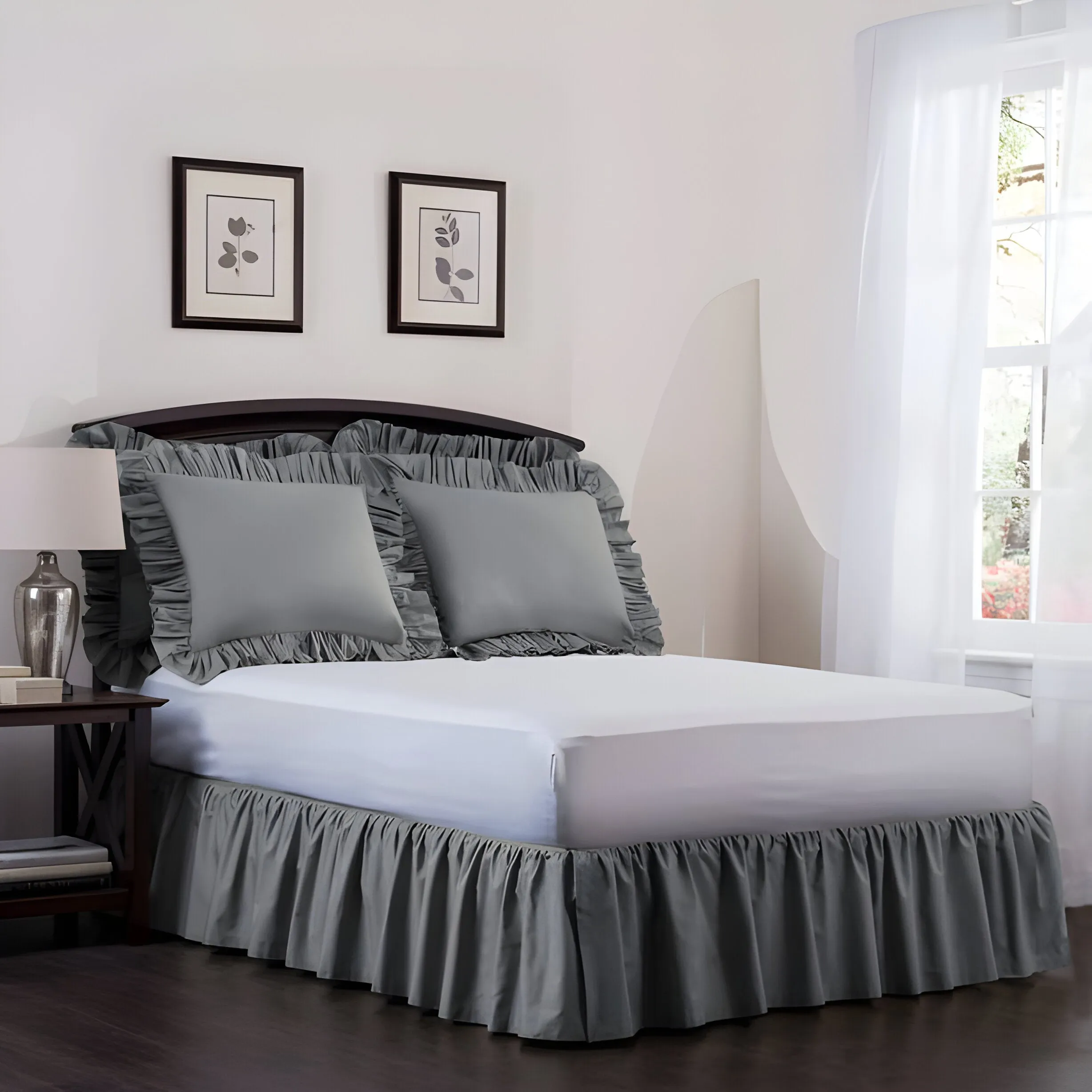 400TC Cotton Sateen Velcro Detachable Ruffle Bed Skirt