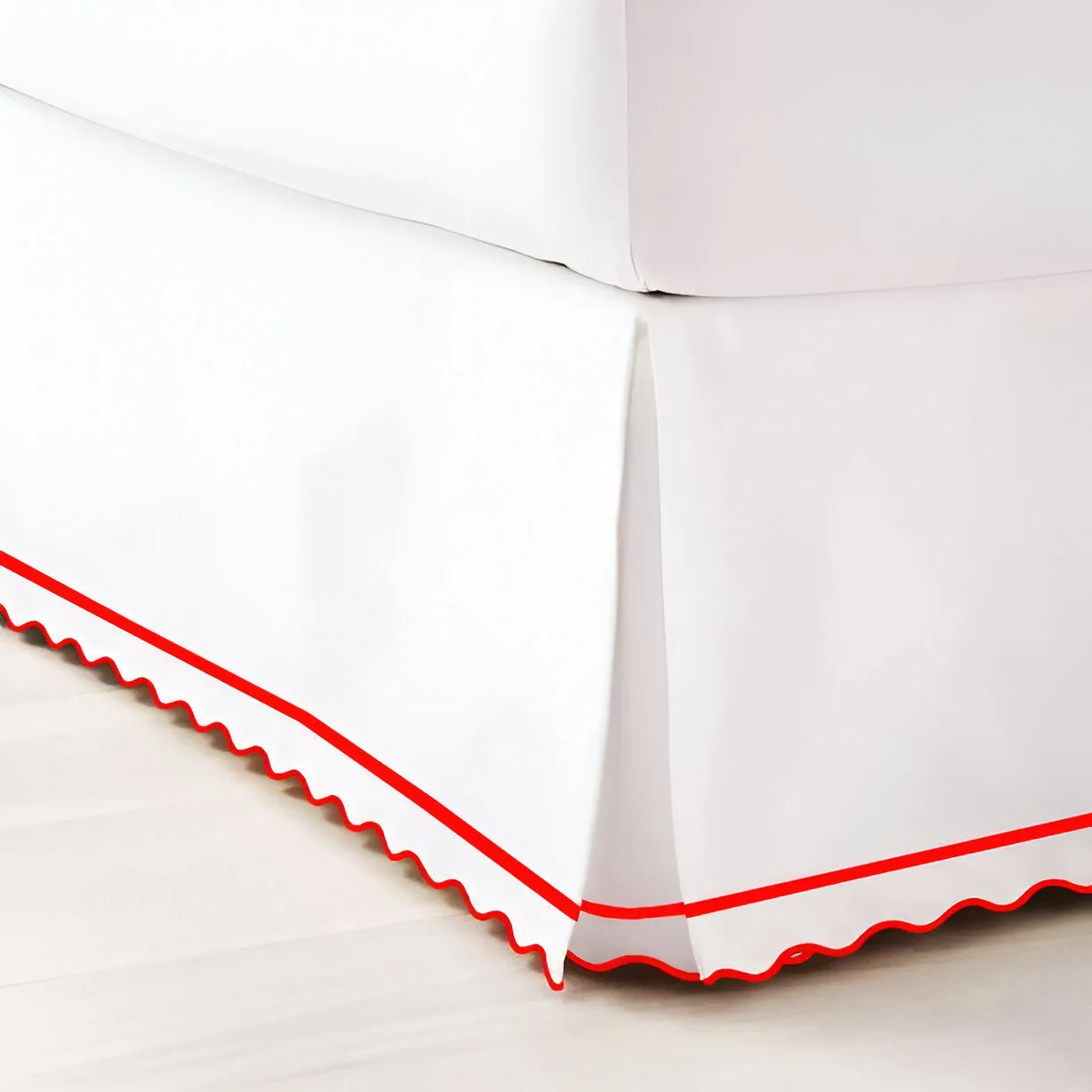 400TC Sateen Cotton Scallop Embroidery & Border Tailored Bed Skirt