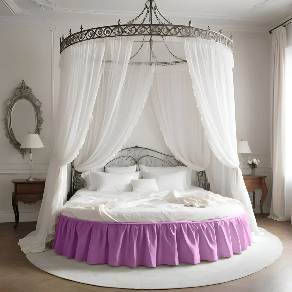 400TC Sateen Solid Cotton Gathered Round Bed Skirt