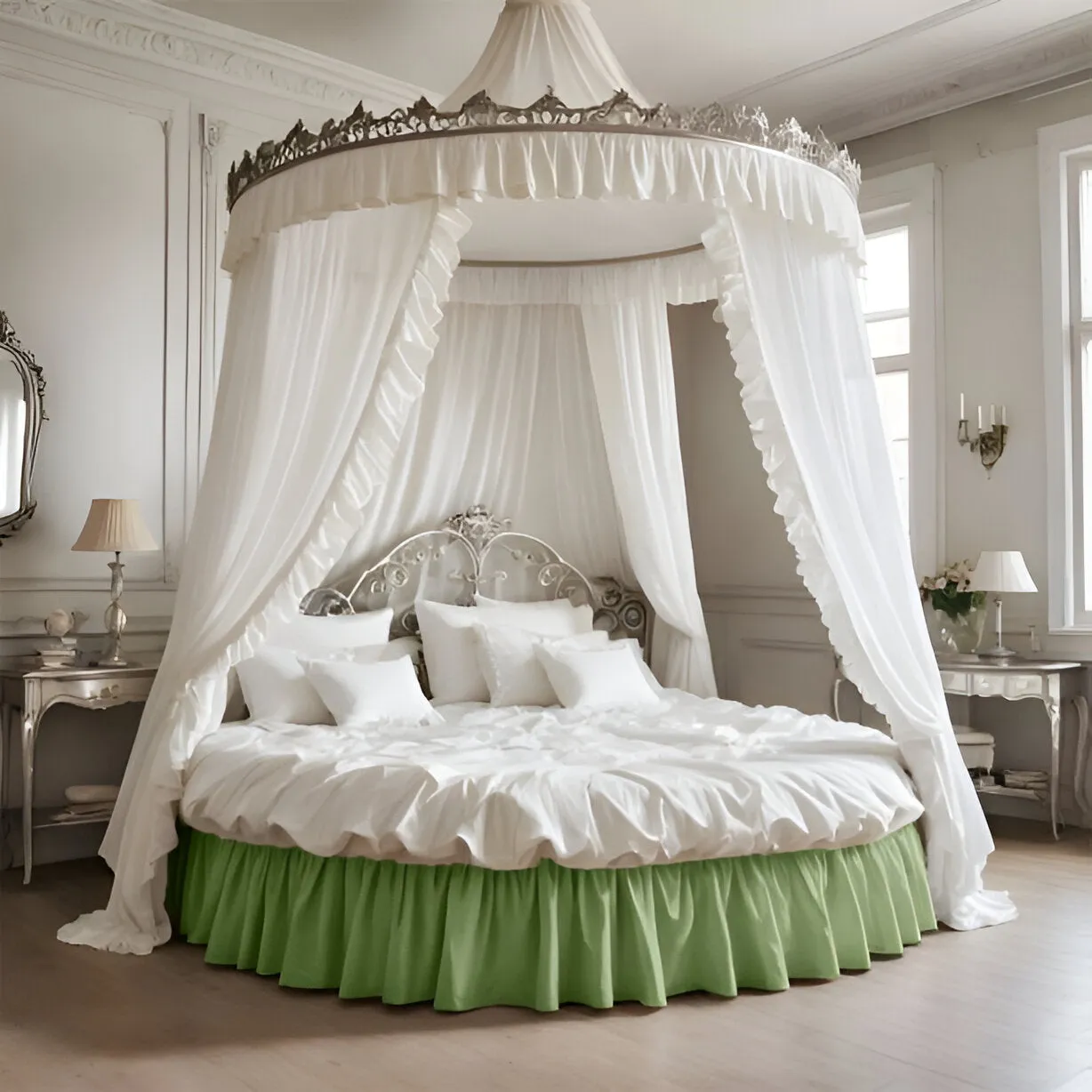 400TC Sateen Solid Cotton Gathered Round Bed Skirt