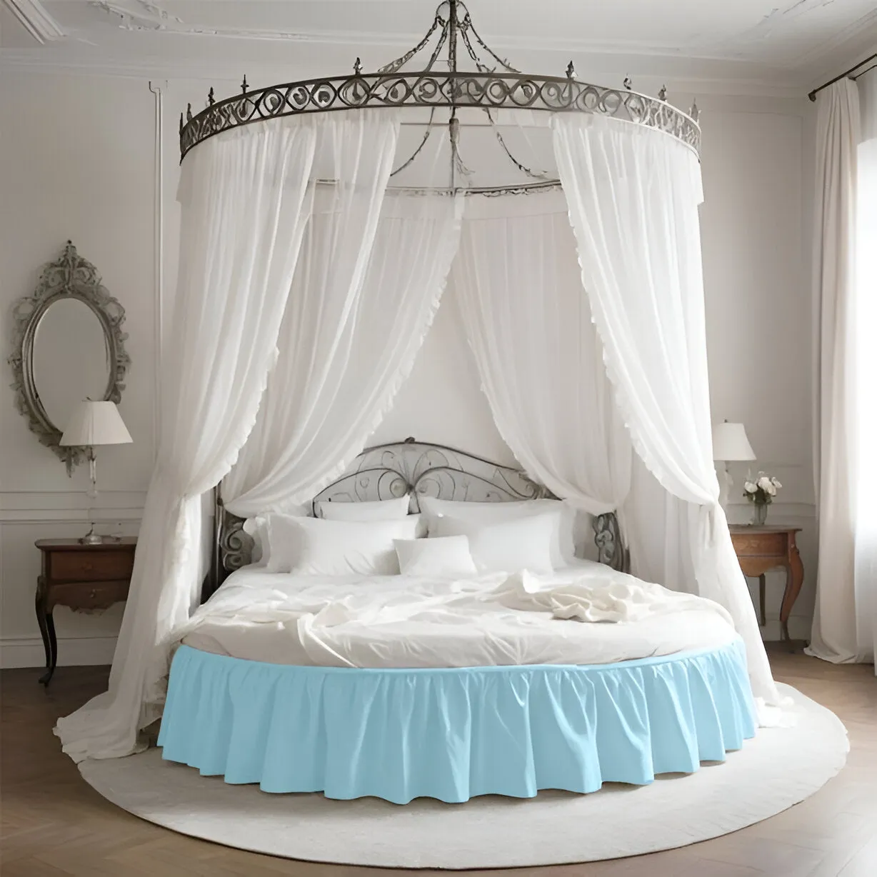 400TC Sateen Solid Cotton Gathered Round Bed Skirt