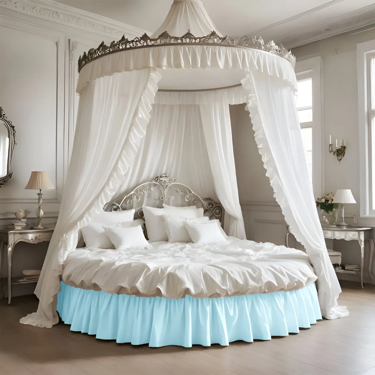 400TC Sateen Solid Cotton Gathered Round Bed Skirt