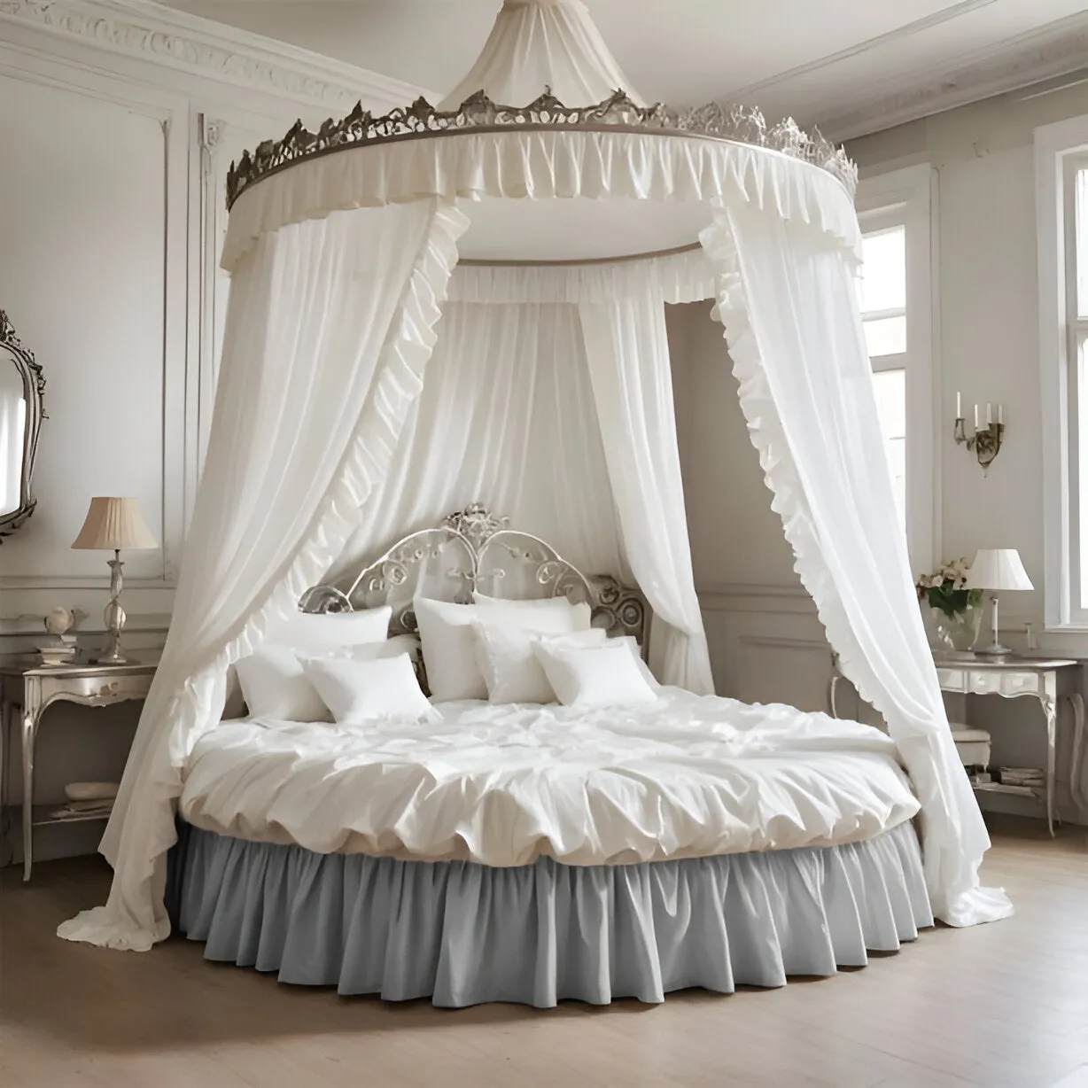 400TC Sateen Solid Cotton Gathered Round Bed Skirt