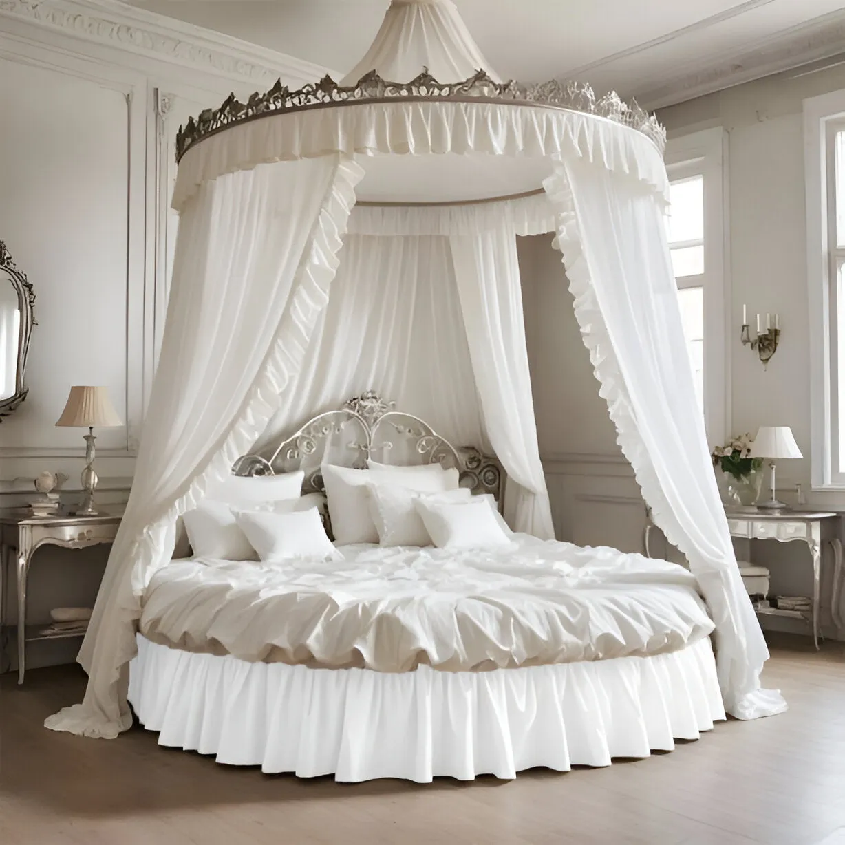 400TC Sateen Solid Cotton Gathered Round Bed Skirt