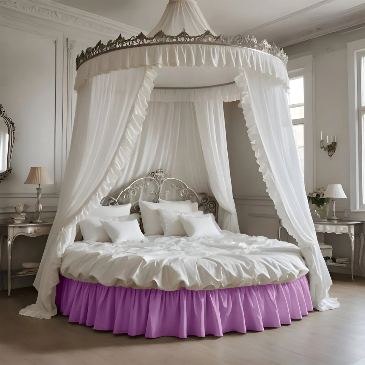 400TC Sateen Solid Cotton Gathered Round Bed Skirt