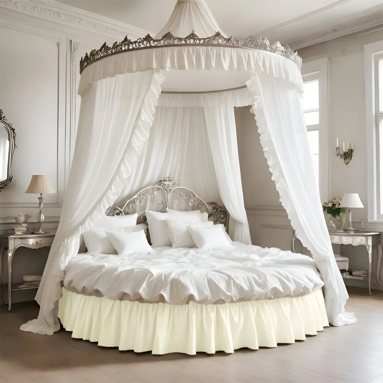 400TC Sateen Solid Cotton Gathered Round Bed Skirt