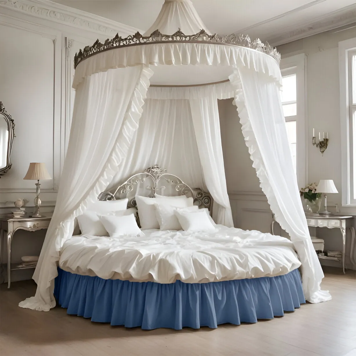 400TC Sateen Solid Cotton Gathered Round Bed Skirt