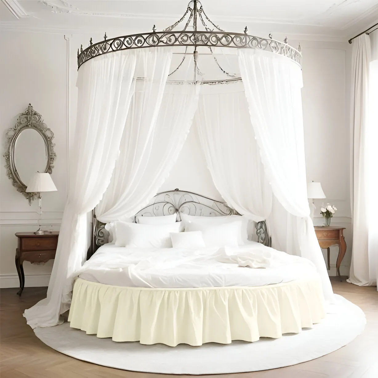 400TC Sateen Solid Cotton Gathered Round Bed Skirt
