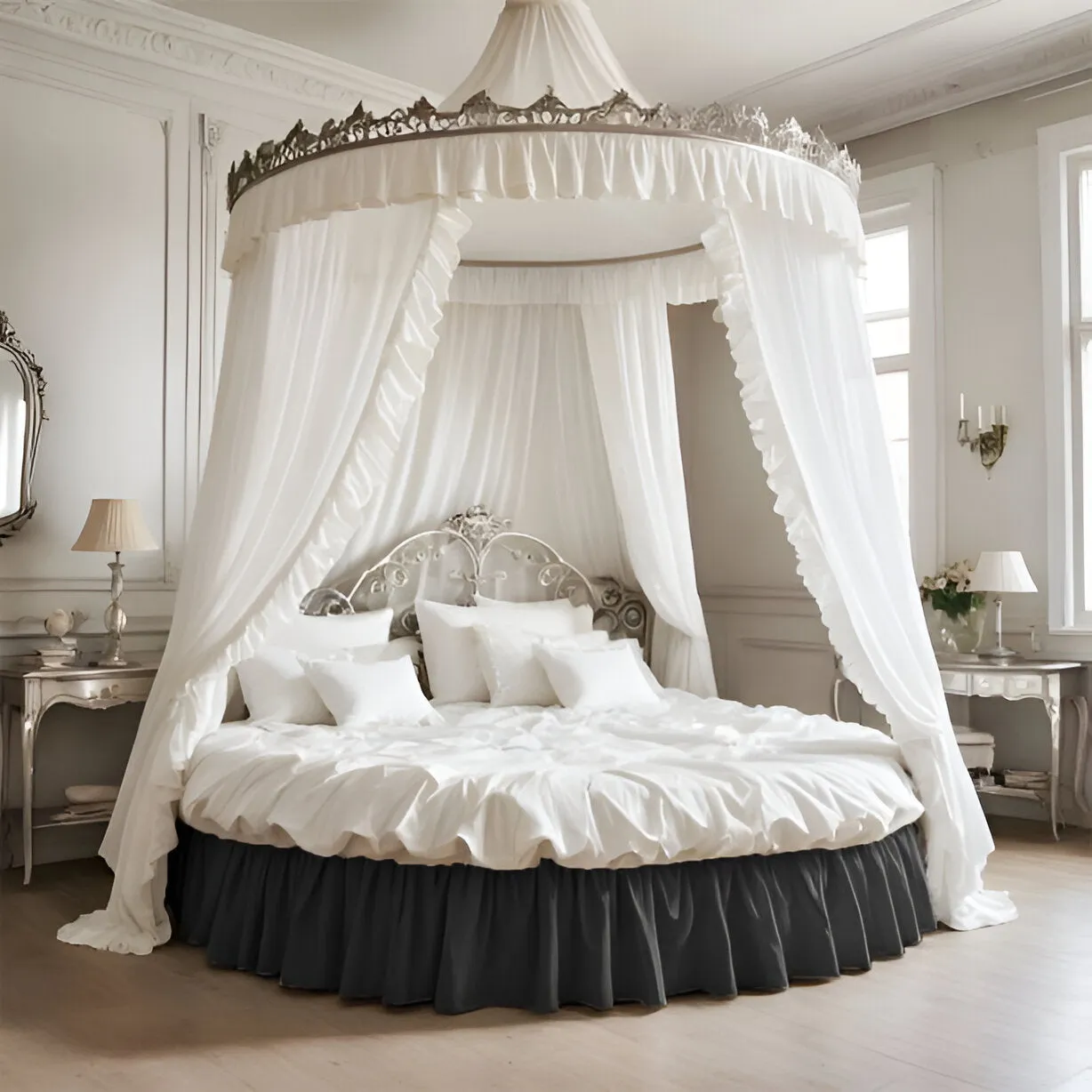 400TC Sateen Solid Cotton Gathered Round Bed Skirt